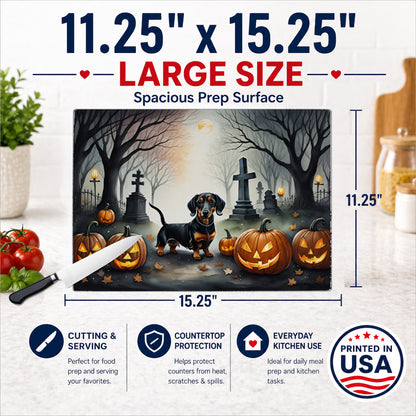 Caroline's Treasures DAC2037LCB Dachshund Spooky Halloween Glass Cutting Board Large Decorative Tempered Glass Kitchen Cutting and Serving Board Large Size Chopping Board