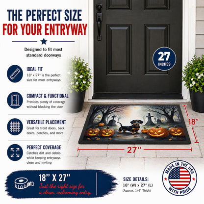Caroline's Treasures DAC2037MAT Dachshund Spooky Halloween Doormat 18x27 Front Door Mat Indoor Outdoor Rugs for Entryway, Non Slip Washable Low Pile, 18H X 27W