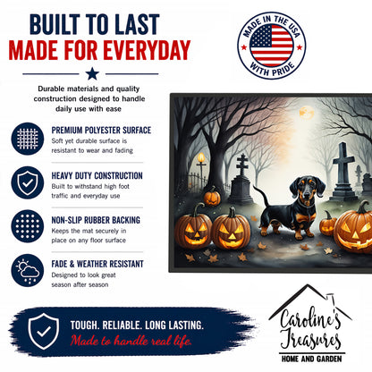 Caroline's Treasures DAC2037MAT Dachshund Spooky Halloween Doormat 18x27 Front Door Mat Indoor Outdoor Rugs for Entryway, Non Slip Washable Low Pile, 18H X 27W