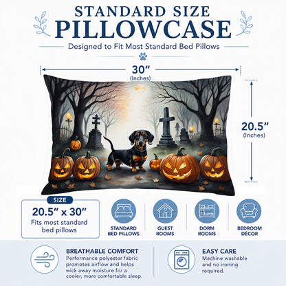 Caroline's Treasures DAC2037PILLOWCASE Dachshund Spooky Halloween Fabric Standard Pillowcase Lightweight Super Soft Easy Care Decorative Artwork Pillowcase, Standard