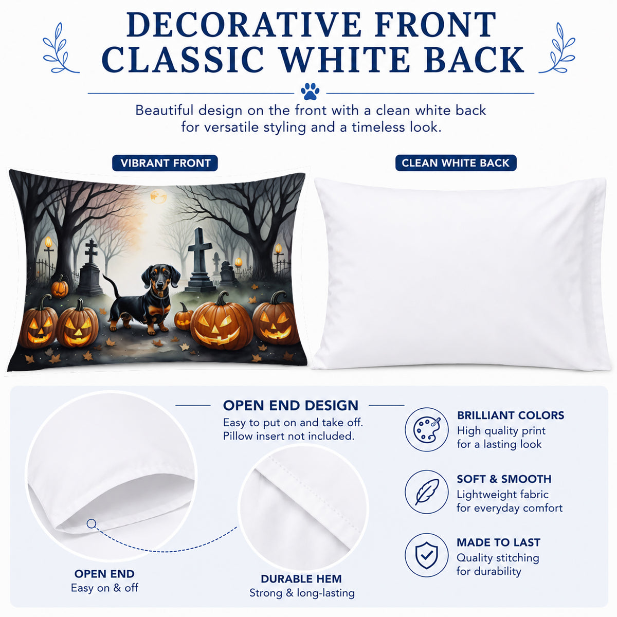 Caroline's Treasures DAC2037PILLOWCASE Dachshund Spooky Halloween Fabric Standard Pillowcase Lightweight Super Soft Easy Care Decorative Artwork Pillowcase, Standard
