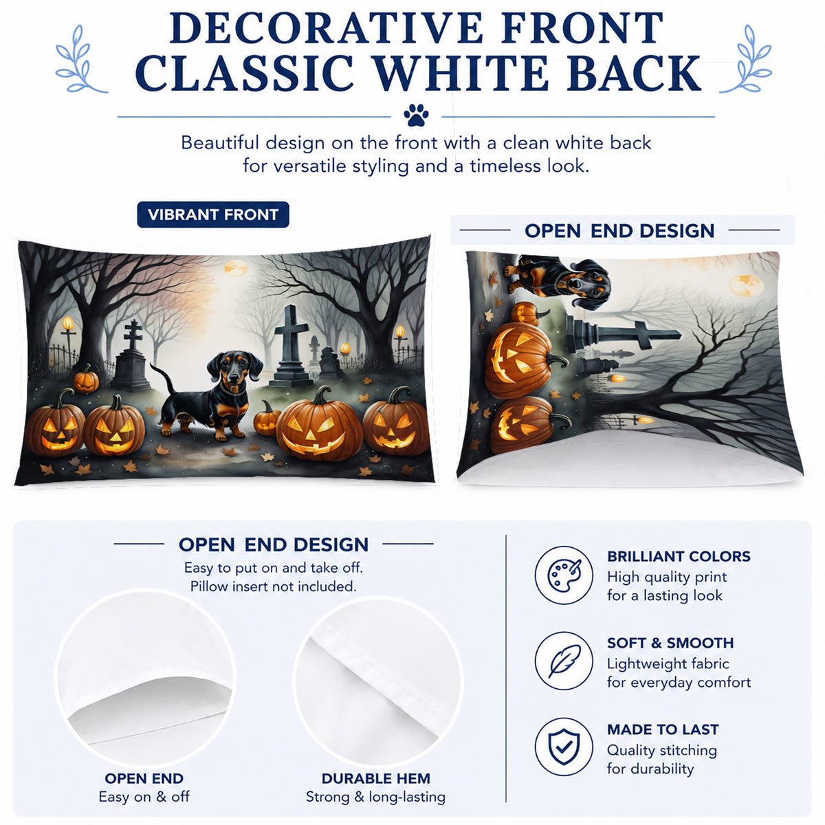 Caroline's Treasures DAC2037PILLOWCASE Dachshund Spooky Halloween Fabric Standard Pillowcase Lightweight Super Soft Easy Care Decorative Artwork Pillowcase, Standard
