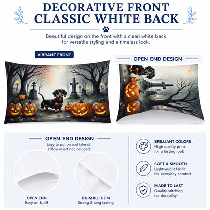 Caroline's Treasures DAC2037PILLOWCASE Dachshund Spooky Halloween Fabric Standard Pillowcase Lightweight Super Soft Easy Care Decorative Artwork Pillowcase, Standard