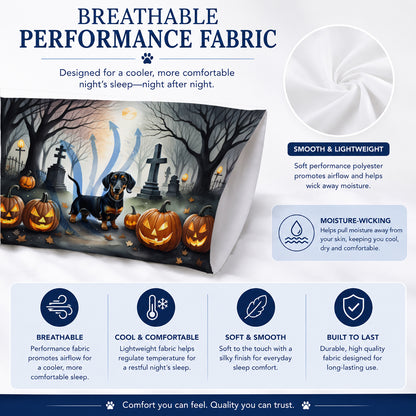 Caroline's Treasures DAC2037PILLOWCASE Dachshund Spooky Halloween Fabric Standard Pillowcase Lightweight Super Soft Easy Care Decorative Artwork Pillowcase, Standard