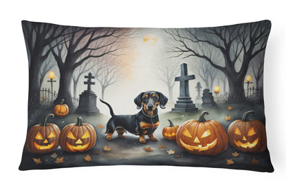 Caroline's Treasures DAC2037PW1216 Dachshund Spooky Halloween Fabric Decorative Pillow Machine Washable, Indoor Outdoor Decorative Pillow for Couch, Bed or Patio, 12HX16W