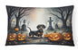 Caroline's Treasures DAC2037PW1216 Dachshund Spooky Halloween Fabric Decorative Pillow Machine Washable, Indoor Outdoor Decorative Pillow for Couch, Bed or Patio, 12HX16W