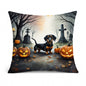 Caroline's Treasures DAC2037PW1414 Dachshund Spooky Halloween Fabric Decorative Pillow Machine Washable, Indoor Outdoor Decorative Pillow for Couch, Bed or Patio, 14Hx14W