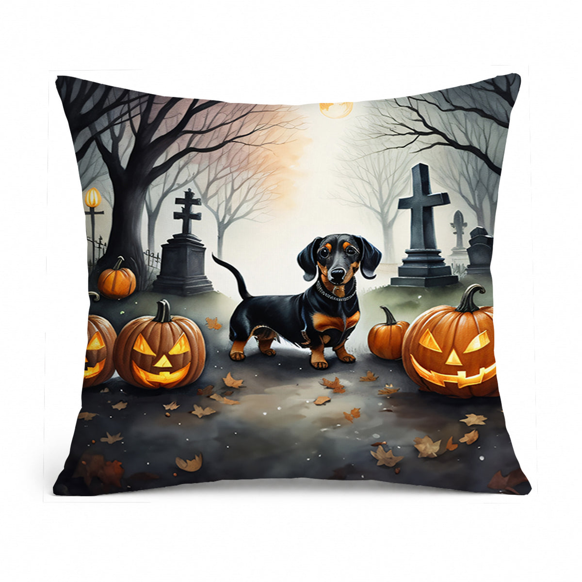 Caroline's Treasures DAC2037PW1818 Dachshund Spooky Halloween Fabric Decorative Pillow Machine Washable, Indoor Outdoor Decorative Pillow for Couch, Bed or Patio, 18Hx18W