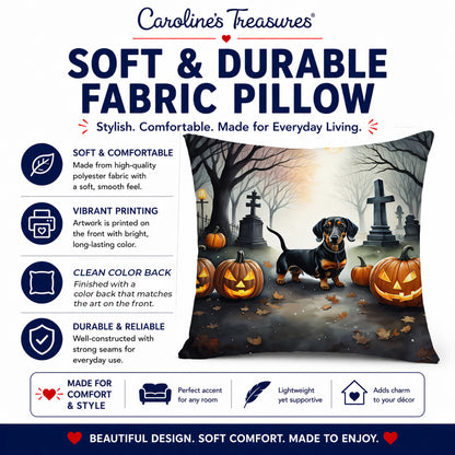 Caroline's Treasures DAC2037PW1818 Dachshund Spooky Halloween Fabric Decorative Pillow Machine Washable, Indoor Outdoor Decorative Pillow for Couch, Bed or Patio, 18Hx18W