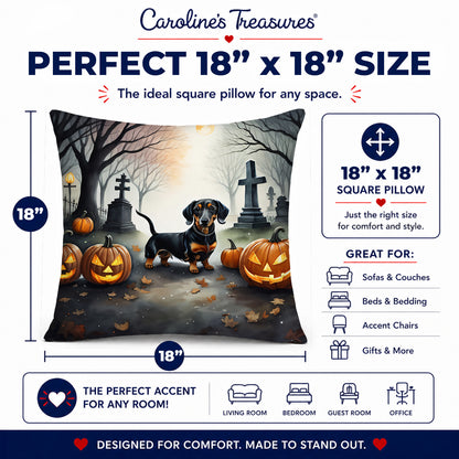 Caroline's Treasures DAC2037PW1818 Dachshund Spooky Halloween Fabric Decorative Pillow Machine Washable, Indoor Outdoor Decorative Pillow for Couch, Bed or Patio, 18Hx18W