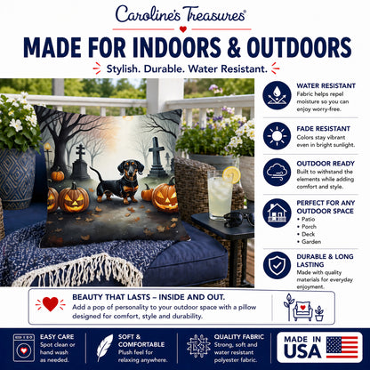 Caroline's Treasures DAC2037PW1818 Dachshund Spooky Halloween Fabric Decorative Pillow Machine Washable, Indoor Outdoor Decorative Pillow for Couch, Bed or Patio, 18Hx18W