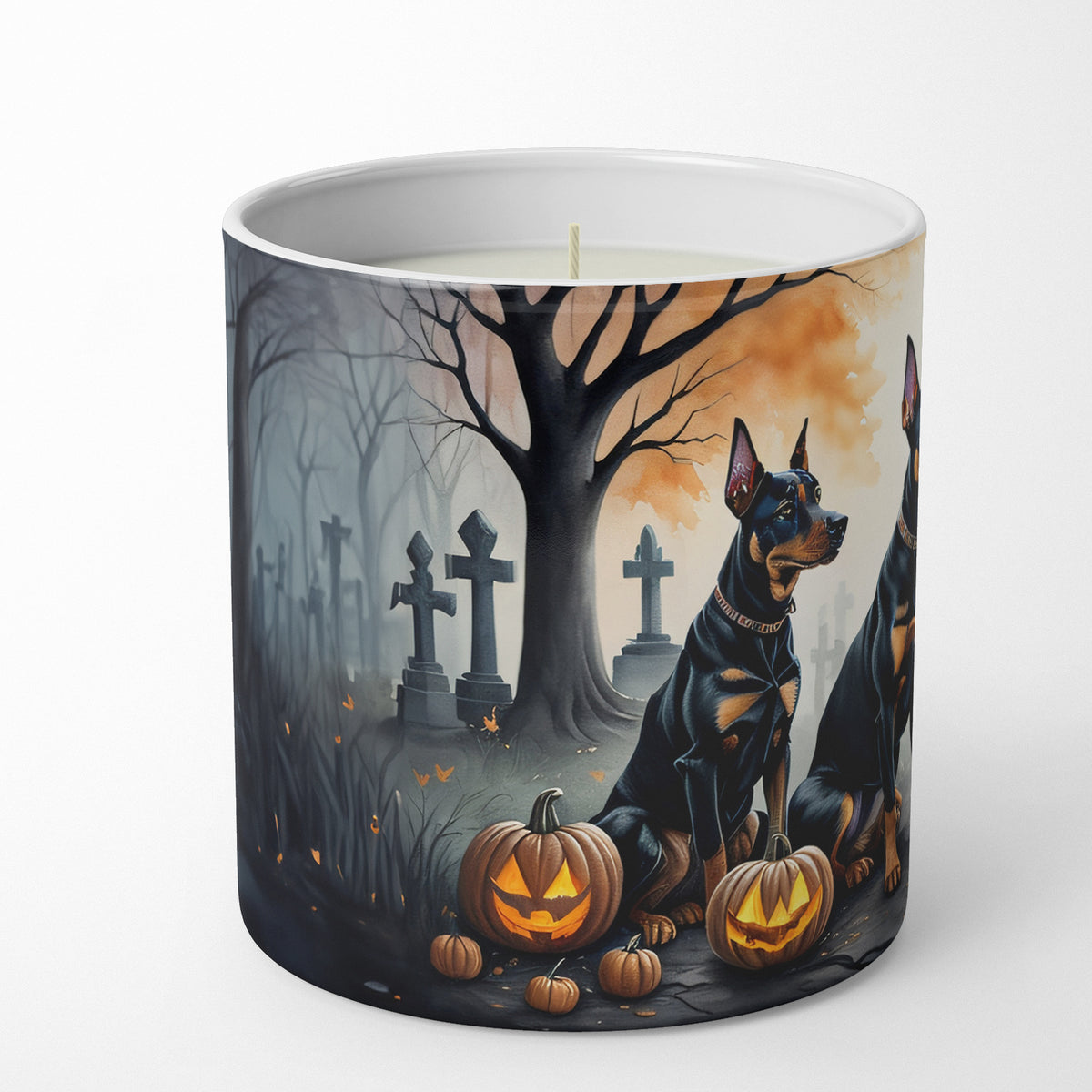 Caroline's Treasures DAC2038CDL Doberman Pinscher Spooky Halloween Decorative Soy Candle Nature Soy Wax Essential Oil Home Decor Ideal for Bedroom Kitchen Bath Office Gift, 10 oz