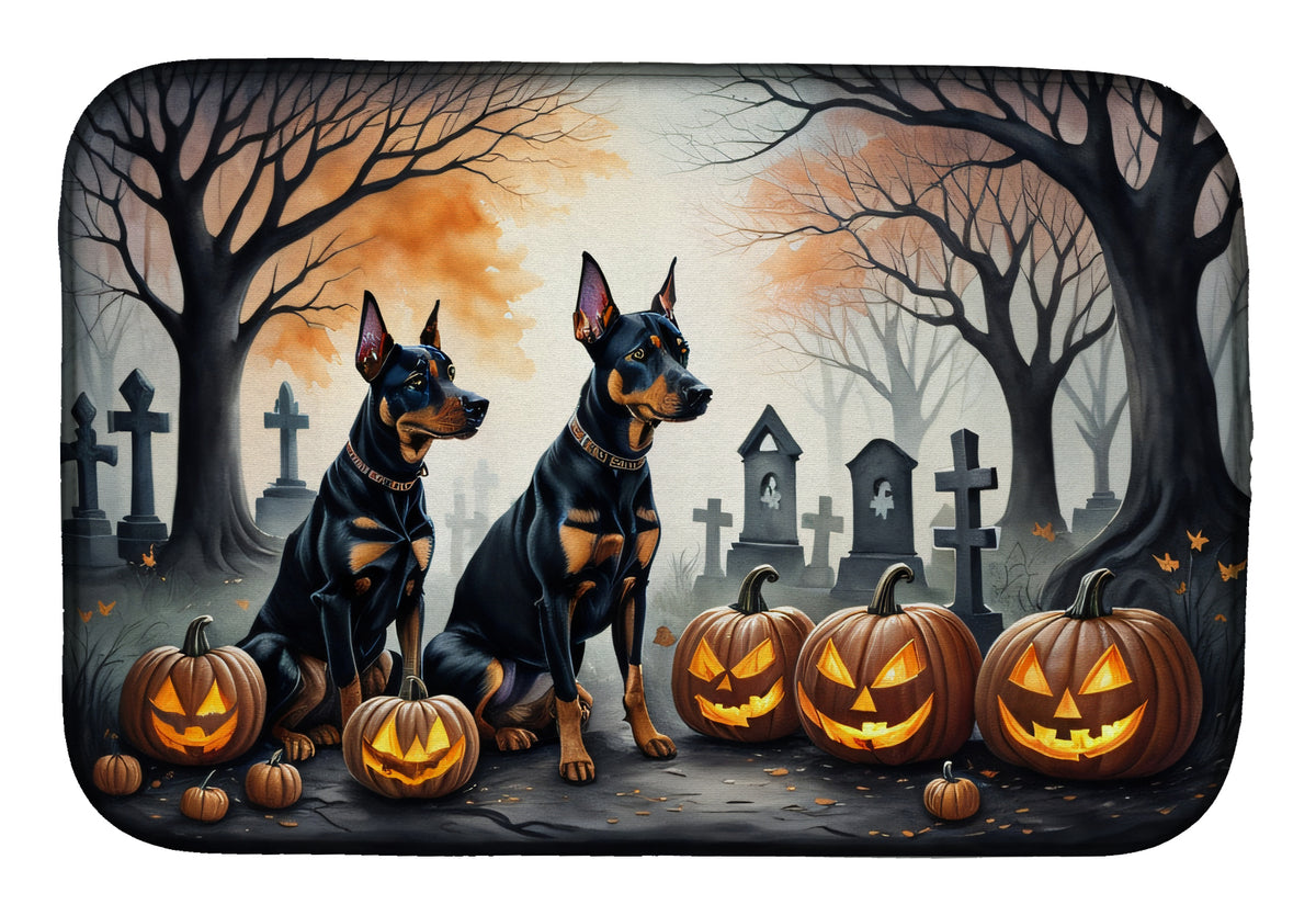 Caroline's Treasures DAC2038DDM Doberman Pinscher Spooky Halloween Dish Drying Mat Absorbent Dish Drying Mat Pad for Kitchen Counter Dish Drainer Mat for Countertop, 14 x 21, Multicolor