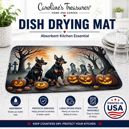 Caroline's Treasures DAC2038DDM Doberman Pinscher Spooky Halloween Dish Drying Mat Absorbent Dish Drying Mat Pad for Kitchen Counter Dish Drainer Mat for Countertop, 14 x 21, Multicolor