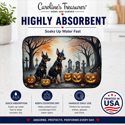 Caroline's Treasures DAC2038DDM Doberman Pinscher Spooky Halloween Dish Drying Mat Absorbent Dish Drying Mat Pad for Kitchen Counter Dish Drainer Mat for Countertop, 14 x 21, Multicolor
