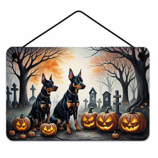 Caroline's Treasures DAC2038DS812 Doberman Pinscher Spooky Halloween Wall or Door Hanging Prints Aluminum Metal Sign Kitchen Wall Bar Bathroom Plaque Home Decor, 8x12, Multicolor
