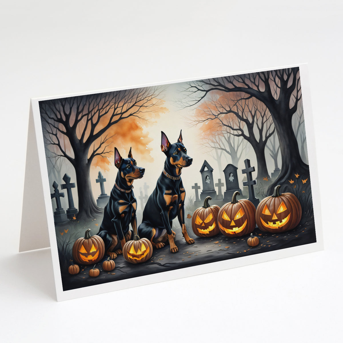Caroline's Treasures DAC2038GCA7P Doberman Pinscher Spooky Halloween Greeting Cards and Envelopes Pack of 8 Blank Cards with Envelopes Whimsical A7 Size 5x7 Blank Greeting Cards