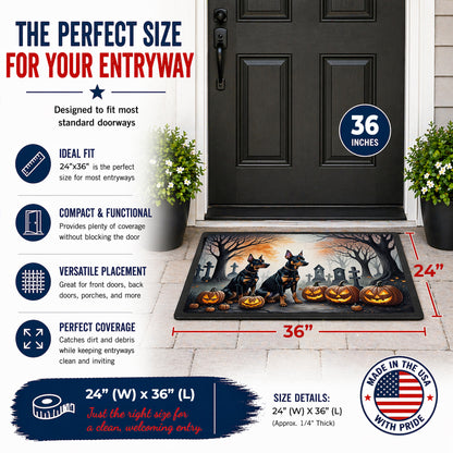 Caroline's Treasures DAC2038JMAT Doberman Pinscher Spooky Halloween Indoor or Outdoor Mat 24x36 Front Door Mat Indoor Outdoor Rugs for Entryway, Non Slip Washable Low Pile, 24H X 36W