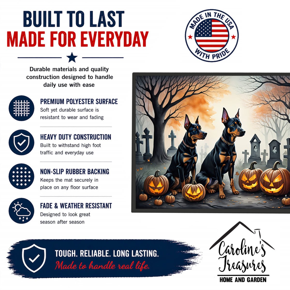 Caroline's Treasures DAC2038JMAT Doberman Pinscher Spooky Halloween Indoor or Outdoor Mat 24x36 Front Door Mat Indoor Outdoor Rugs for Entryway, Non Slip Washable Low Pile, 24H X 36W
