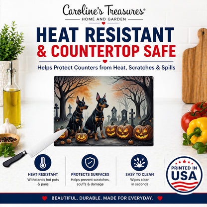Caroline's Treasures DAC2038LCB Doberman Pinscher Spooky Halloween Glass Cutting Board Large Decorative Tempered Glass Kitchen Cutting and Serving Board Large Size Chopping Board