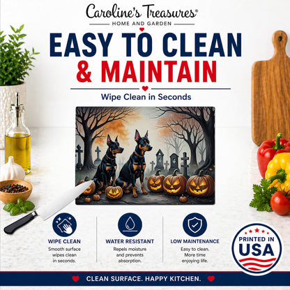 Caroline's Treasures DAC2038LCB Doberman Pinscher Spooky Halloween Glass Cutting Board Large Decorative Tempered Glass Kitchen Cutting and Serving Board Large Size Chopping Board