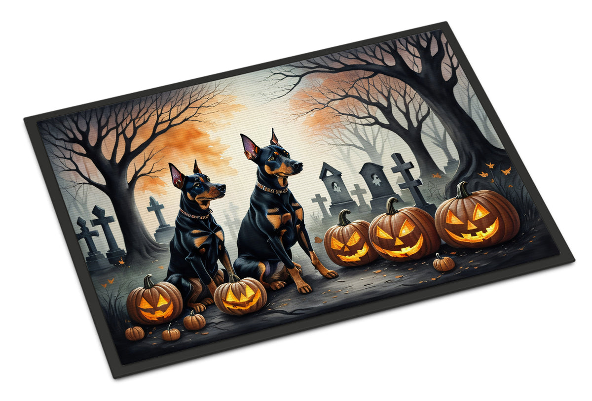 Caroline's Treasures DAC2038MAT Doberman Pinscher Spooky Halloween Doormat 18x27 Front Door Mat Indoor Outdoor Rugs for Entryway, Non Slip Washable Low Pile, 18H X 27W