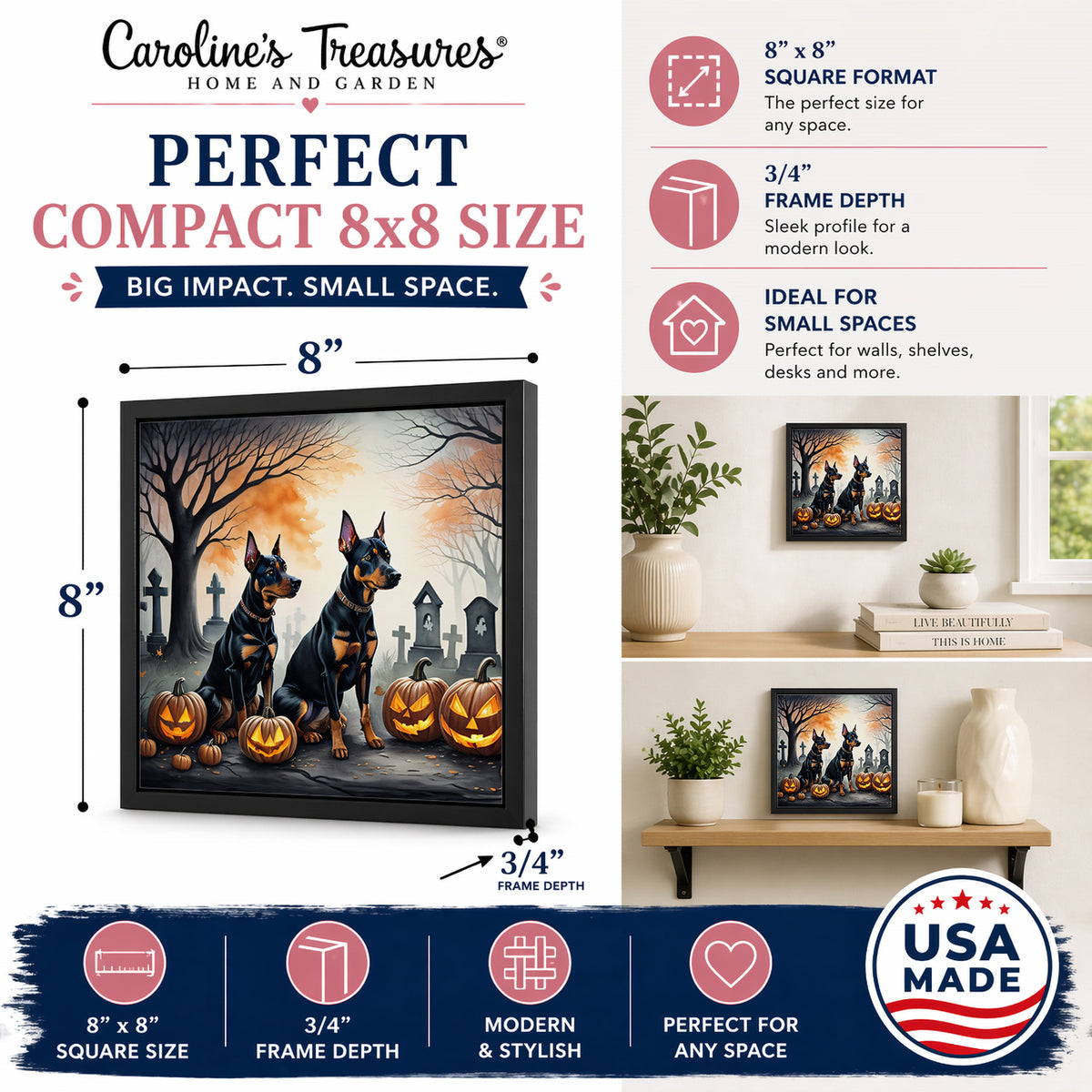 Caroline's Treasures Doberman Pinscher Dogs Framed Metal Wall Art 8x8 In