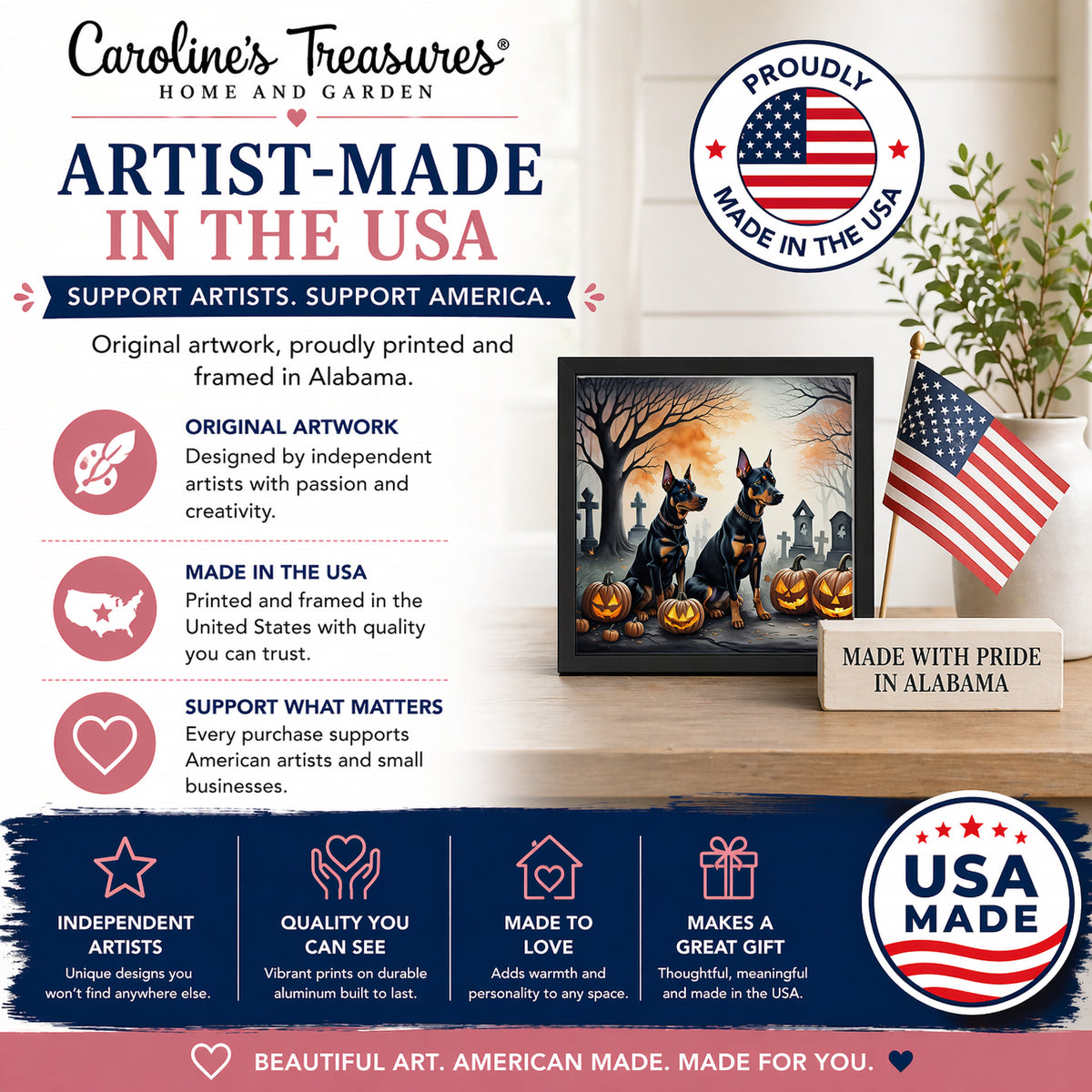 Caroline's Treasures Doberman Pinscher Dogs Framed Metal Wall Art 8x8 In