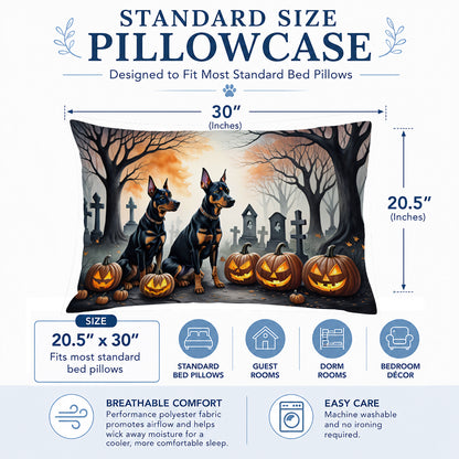 Caroline's Treasures DAC2038PILLOWCASE Doberman Pinscher Spooky Halloween Fabric Standard Pillowcase Lightweight Super Soft Easy Care Decorative Artwork Pillowcase, Standard