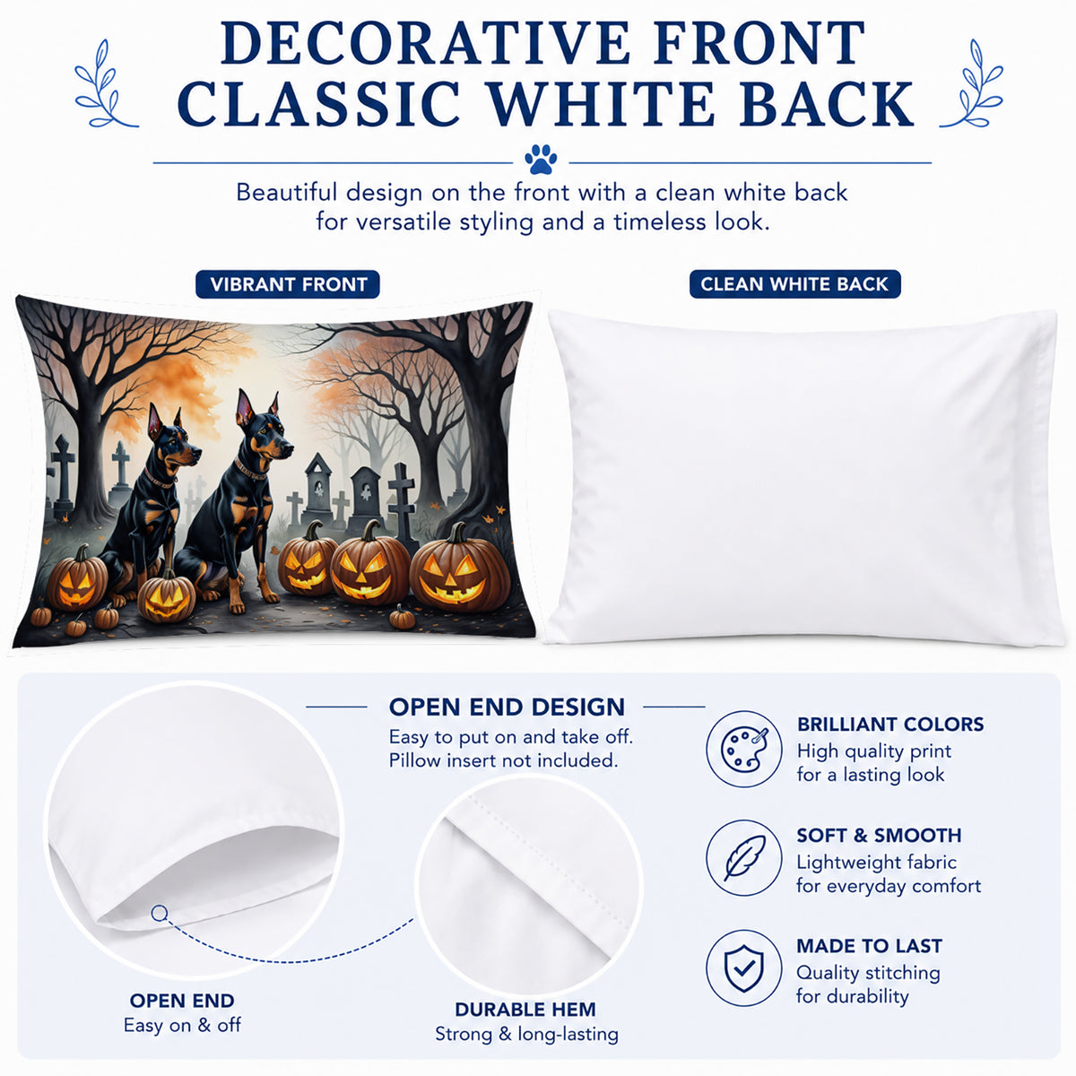 Caroline's Treasures DAC2038PILLOWCASE Doberman Pinscher Spooky Halloween Fabric Standard Pillowcase Lightweight Super Soft Easy Care Decorative Artwork Pillowcase, Standard