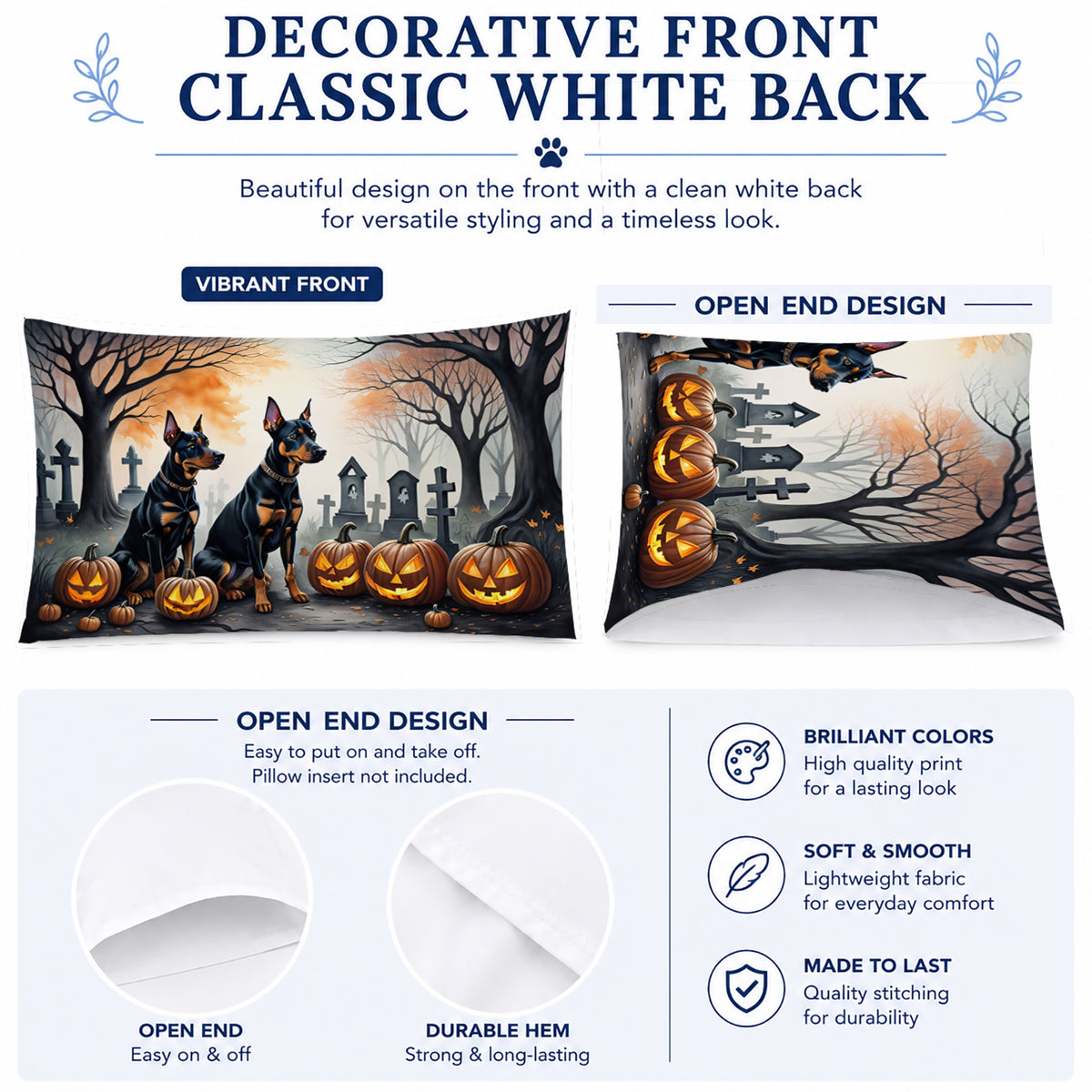 Caroline's Treasures DAC2038PILLOWCASE Doberman Pinscher Spooky Halloween Fabric Standard Pillowcase Lightweight Super Soft Easy Care Decorative Artwork Pillowcase, Standard