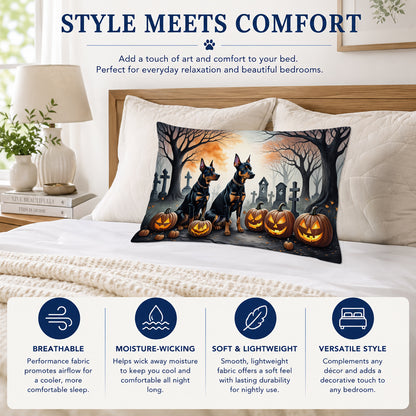 Caroline's Treasures DAC2038PILLOWCASE Doberman Pinscher Spooky Halloween Fabric Standard Pillowcase Lightweight Super Soft Easy Care Decorative Artwork Pillowcase, Standard