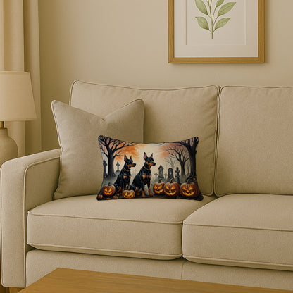 Caroline's Treasures DAC2038PW1216 Doberman Pinscher Spooky Halloween Fabric Decorative Pillow Machine Washable, Indoor Outdoor Decorative Pillow for Couch, Bed or Patio, 12HX16W