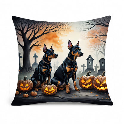 Caroline's Treasures DAC2038PW1818 Doberman Pinscher Spooky Halloween Fabric Decorative Pillow Machine Washable, Indoor Outdoor Decorative Pillow for Couch, Bed or Patio, 18Hx18W