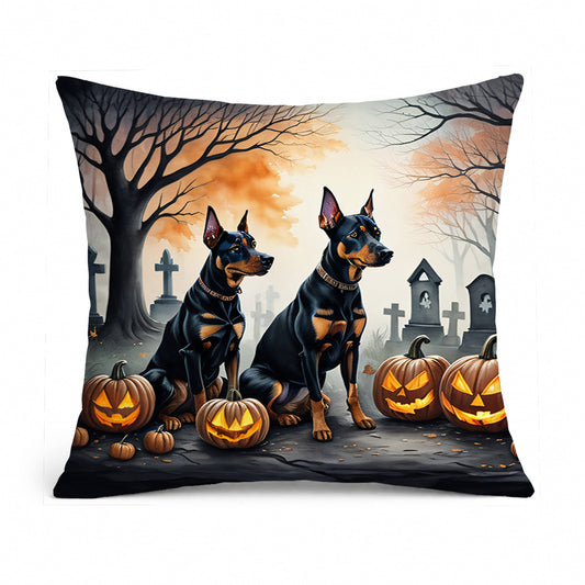 Caroline's Treasures DAC2038PW1818 Doberman Pinscher Spooky Halloween Fabric Decorative Pillow Machine Washable, Indoor Outdoor Decorative Pillow for Couch, Bed or Patio, 18Hx18W