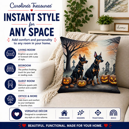 Caroline's Treasures DAC2038PW1818 Doberman Pinscher Spooky Halloween Fabric Decorative Pillow Machine Washable, Indoor Outdoor Decorative Pillow for Couch, Bed or Patio, 18Hx18W