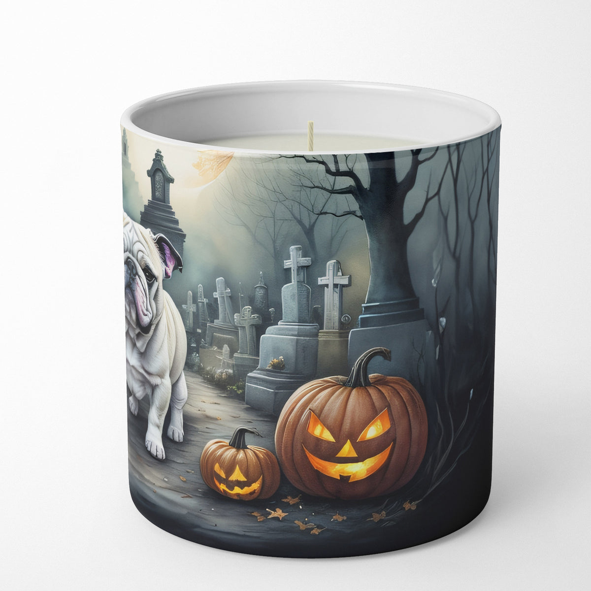 Caroline's Treasures DAC2039CDL English Bulldog Spooky Halloween Decorative Soy Candle Nature Soy Wax Essential Oil Home Decor Ideal for Bedroom Kitchen Bath Office Gift, 10 oz