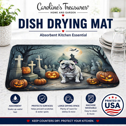 Caroline's Treasures DAC2039DDM English Bulldog Spooky Halloween Dish Drying Mat Absorbent Dish Drying Mat Pad for Kitchen Counter Dish Drainer Mat for Countertop, 14 x 21, Multicolor