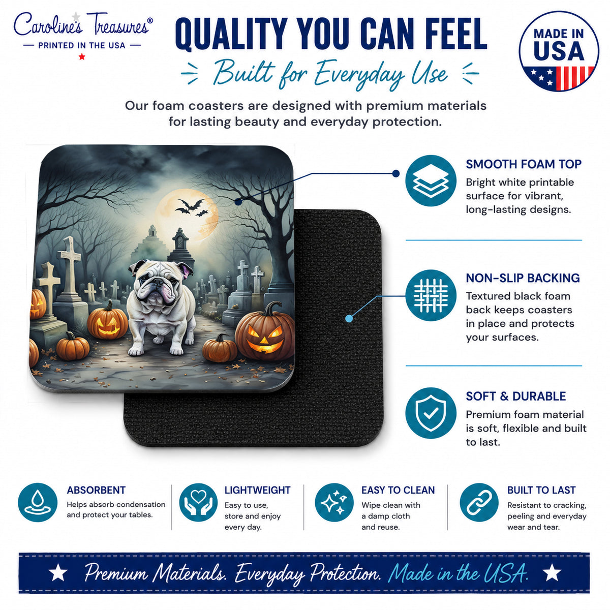 Caroline's Treasures English Bulldog Dogs Foam Drink Coasters Set of 4