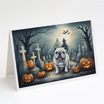 Caroline's Treasures DAC2039GCA7P English Bulldog Spooky Halloween Greeting Cards and Envelopes Pack of 8 Blank Cards with Envelopes Whimsical A7 Size 5x7 Blank Greeting Cards