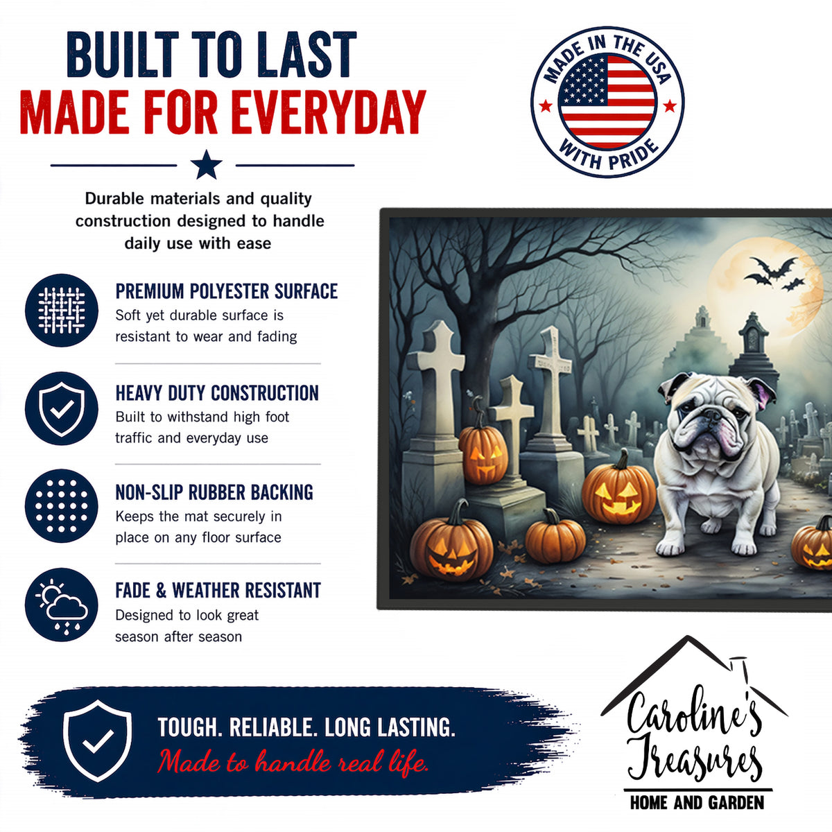 Caroline's Treasures DAC2039JMAT English Bulldog Spooky Halloween Indoor or Outdoor Mat 24x36 Front Door Mat Indoor Outdoor Rugs for Entryway, Non Slip Washable Low Pile, 24H X 36W