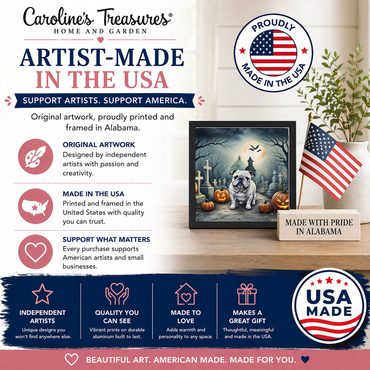 Caroline's Treasures English Bulldog Dogs Framed Metal Wall Art 8 x 8 Inch