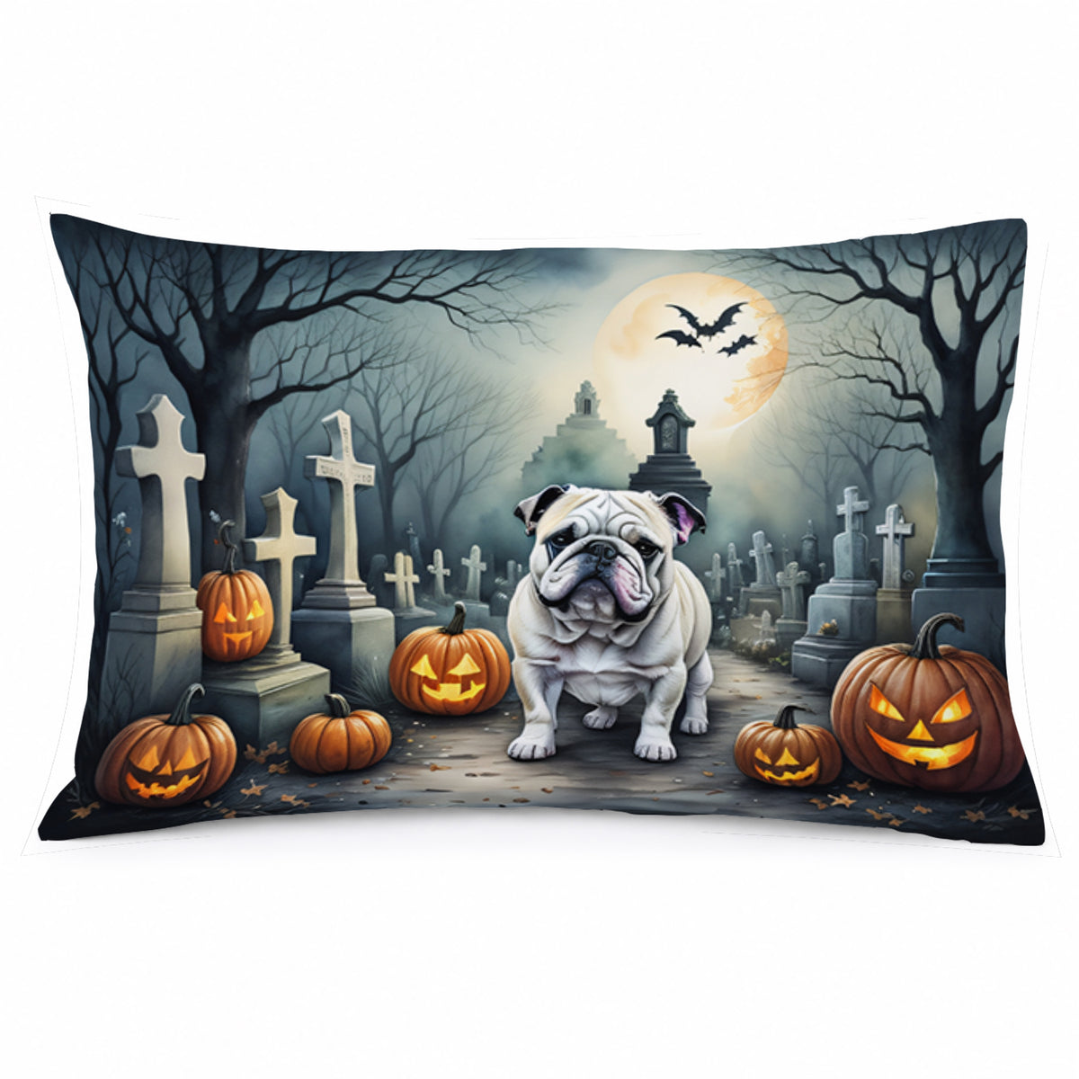 Caroline's Treasures DAC2039PILLOWCASE English Bulldog Spooky Halloween Fabric Standard Pillowcase Lightweight Super Soft Easy Care Decorative Artwork Pillowcase, Standard