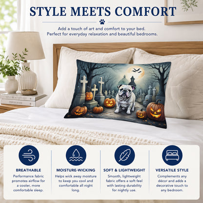 Caroline's Treasures DAC2039PILLOWCASE English Bulldog Spooky Halloween Fabric Standard Pillowcase Lightweight Super Soft Easy Care Decorative Artwork Pillowcase, Standard