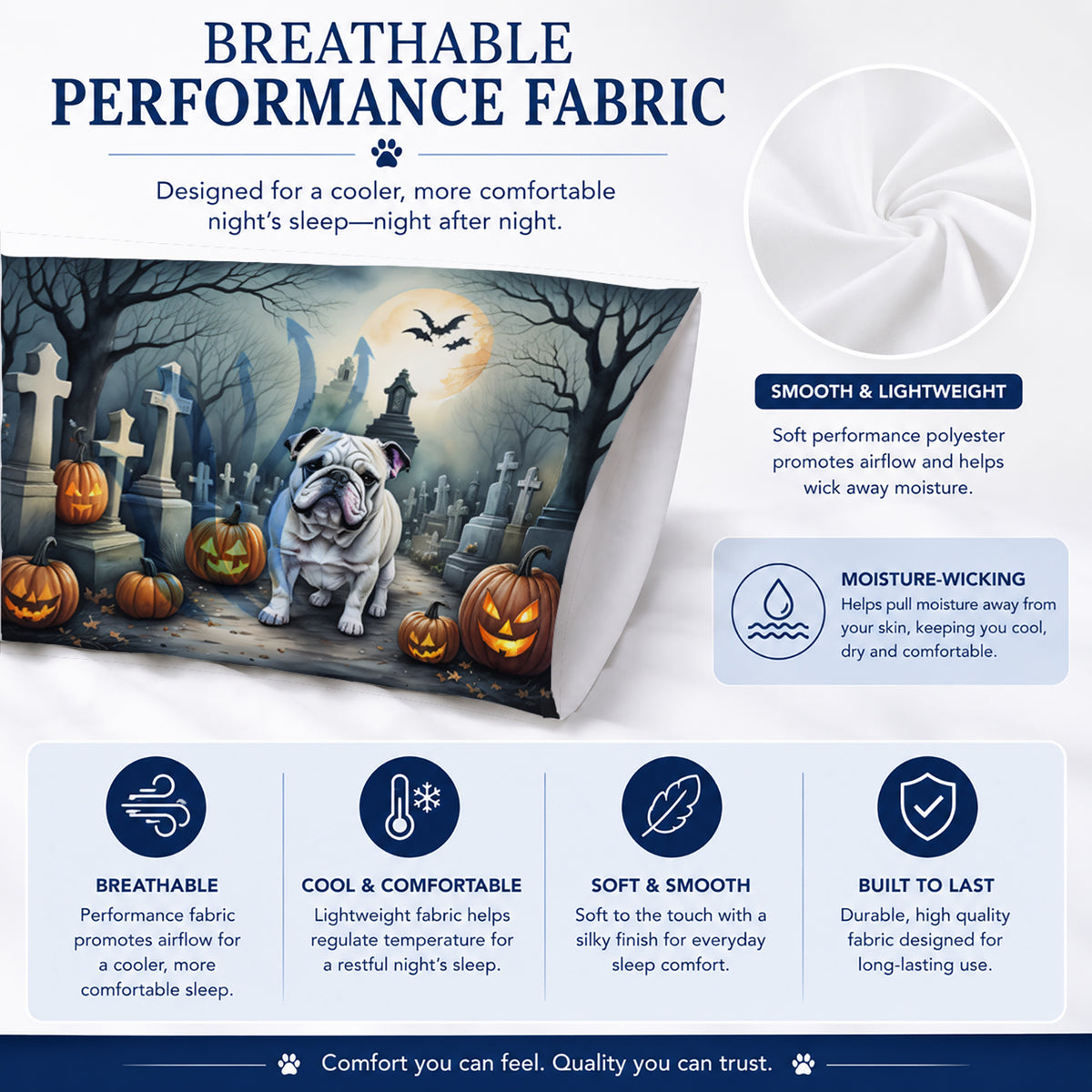 Caroline's Treasures DAC2039PILLOWCASE English Bulldog Spooky Halloween Fabric Standard Pillowcase Lightweight Super Soft Easy Care Decorative Artwork Pillowcase, Standard