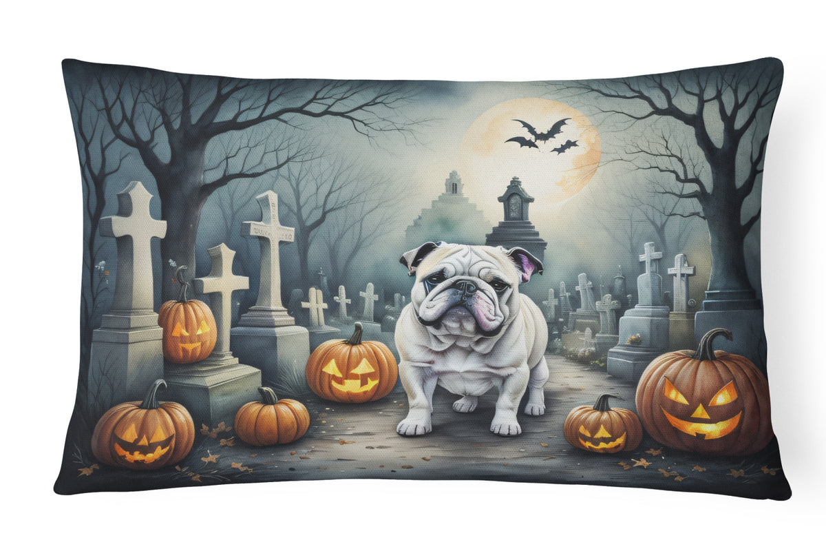 Caroline's Treasures DAC2039PW1216 English Bulldog Spooky Halloween Fabric Decorative Pillow Machine Washable, Indoor Outdoor Decorative Pillow for Couch, Bed or Patio, 12HX16W
