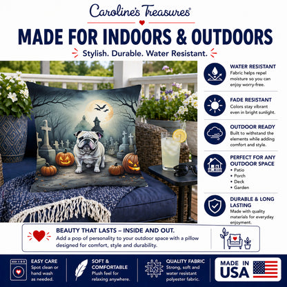 Caroline's Treasures DAC2039PW1414 English Bulldog Spooky Halloween Fabric Decorative Pillow Machine Washable, Indoor Outdoor Decorative Pillow for Couch, Bed or Patio, 14Hx14W