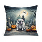 Caroline's Treasures DAC2039PW1818 English Bulldog Spooky Halloween Fabric Decorative Pillow Machine Washable, Indoor Outdoor Decorative Pillow for Couch, Bed or Patio, 18Hx18W