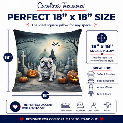 Caroline's Treasures DAC2039PW1818 English Bulldog Spooky Halloween Fabric Decorative Pillow Machine Washable, Indoor Outdoor Decorative Pillow for Couch, Bed or Patio, 18Hx18W