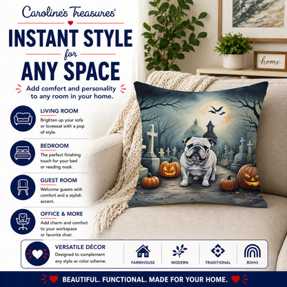 Caroline's Treasures DAC2039PW1818 English Bulldog Spooky Halloween Fabric Decorative Pillow Machine Washable, Indoor Outdoor Decorative Pillow for Couch, Bed or Patio, 18Hx18W